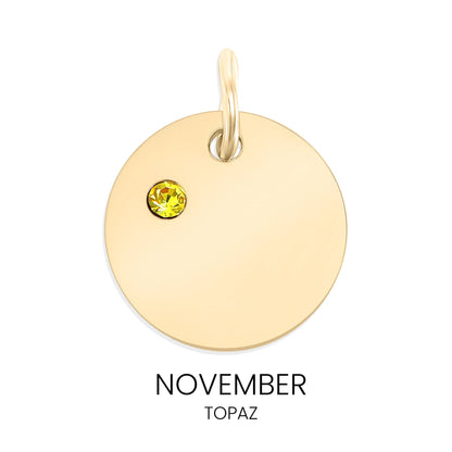 18K Gold PVD Blank Engravable Circle Birthstone Charm: January/Garnet