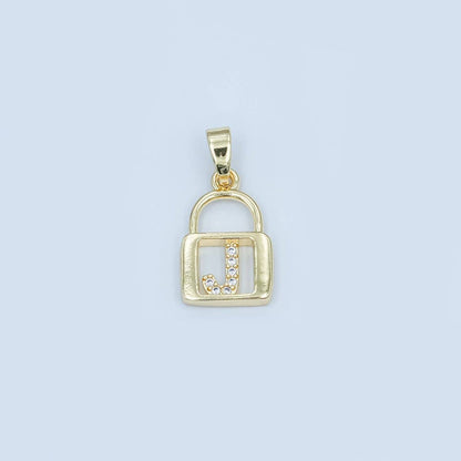24K Gold Filled Micro Paved Initial Letter Padlock Pendant | A001 - A013: Letter K