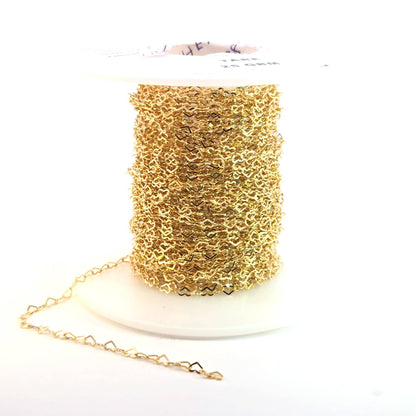 A35F/SPGF. 14K Gold Filled Flat Heart Link Chain: 1 Ft. / 3.1mm-4mm / Heart