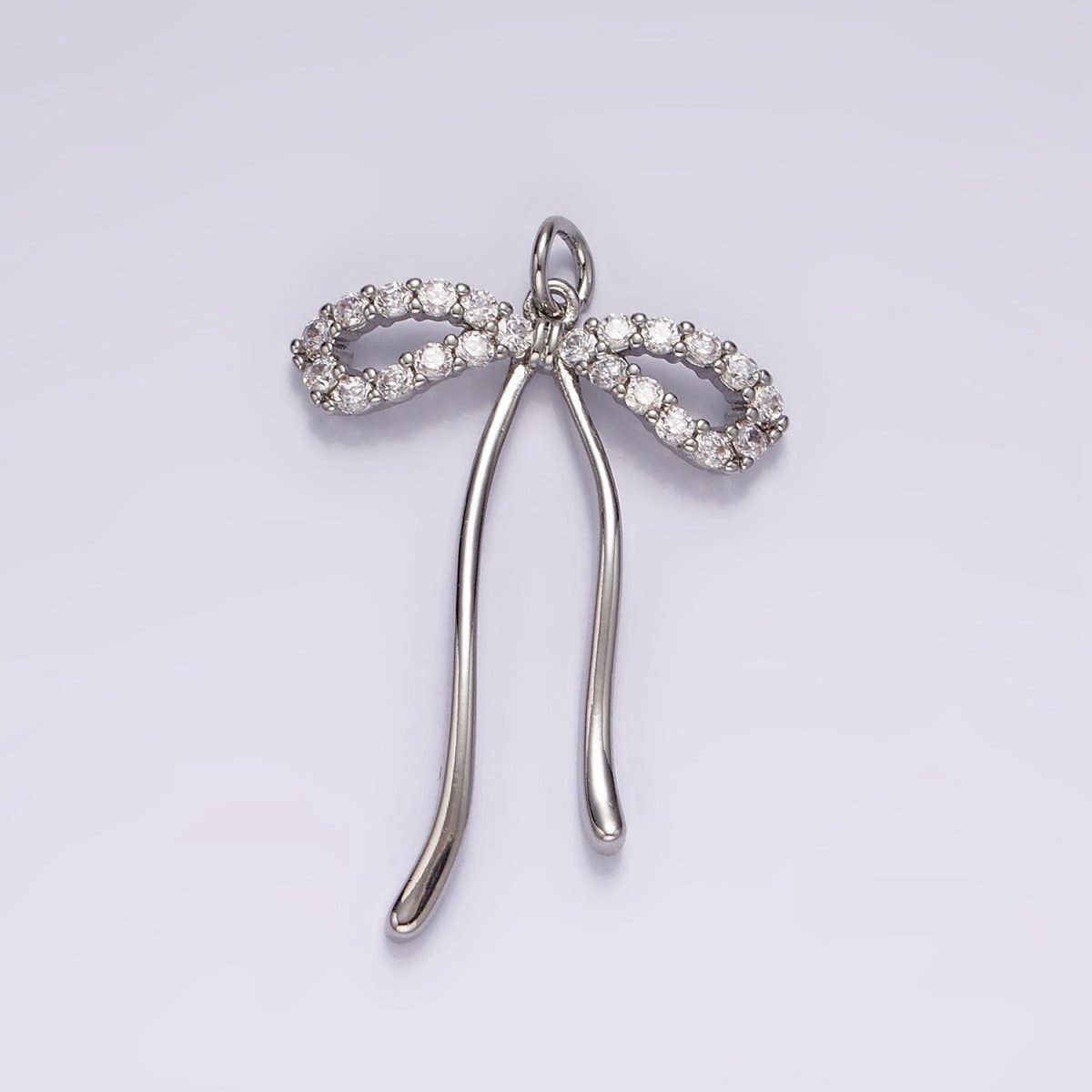 14K Gold Filled 30mm Ribbon Bow Micro Paved CZ Charm in Gold & Silver | AG495: Silver