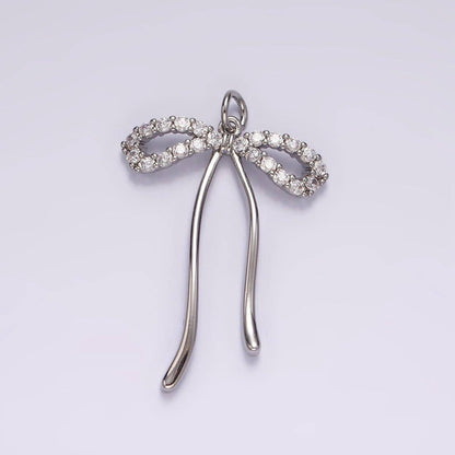 14K Gold Filled 30mm Ribbon Bow Micro Paved CZ Charm in Gold & Silver | AG495: Silver