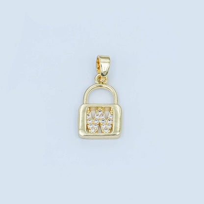 24K Gold Filled Micro Paved Initial Letter Padlock Pendant | A001 - A013: Letter K