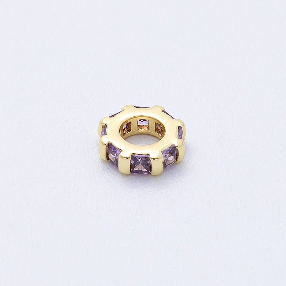 16K Gold Filled 8mm Personalized Birthstone Micro Paved Round CZ Rondelle Spacer Bead | Beads-00152 ~ Beads-00163: October - Pink Tourmaline