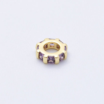16K Gold Filled 8mm Personalized Birthstone Micro Paved Round CZ Rondelle Spacer Bead | Beads-00152 ~ Beads-00163: October - Pink Tourmaline