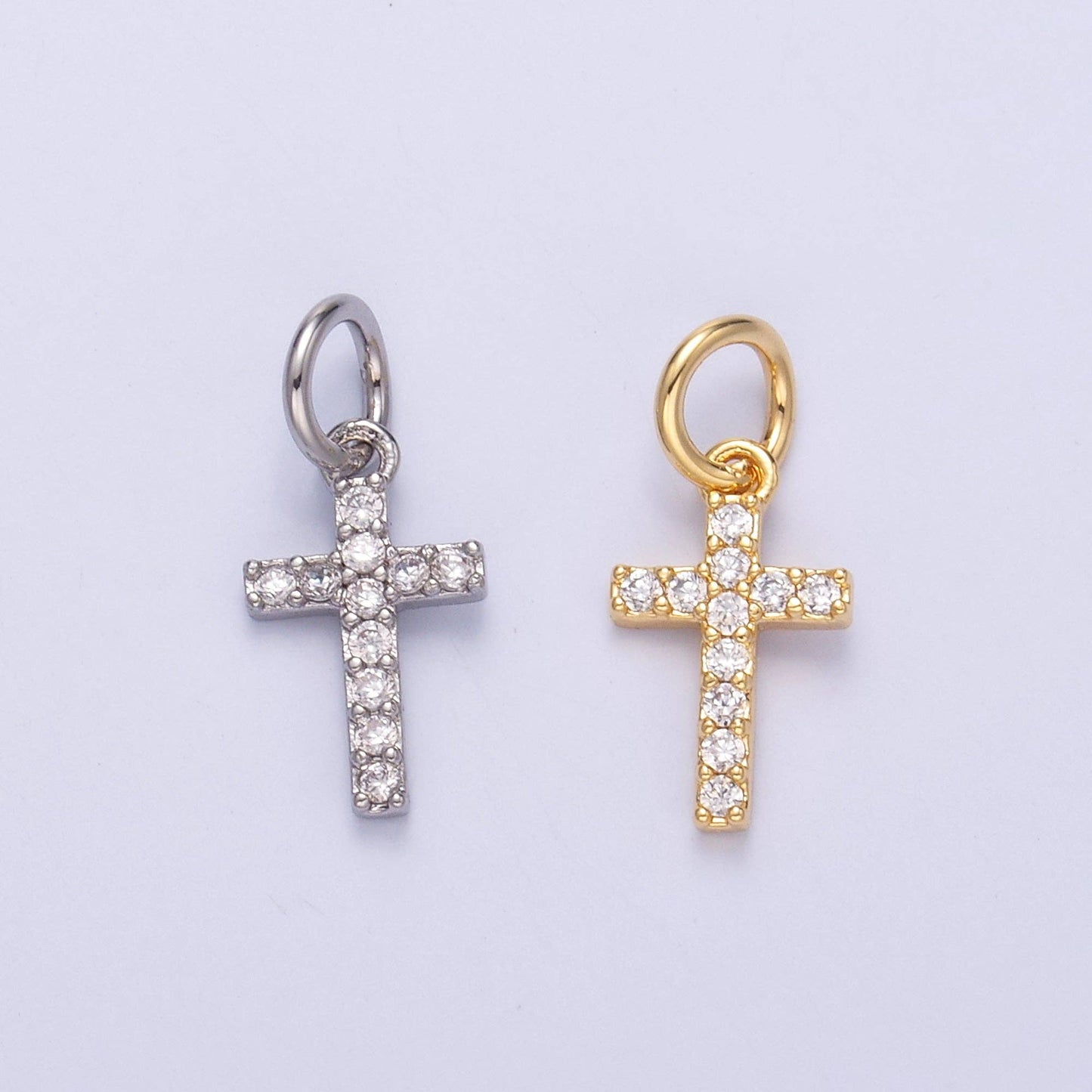 24K Gold Filled Micro Paved CZ Religious Cross Charm in Gold & Silver | N006: SILVER