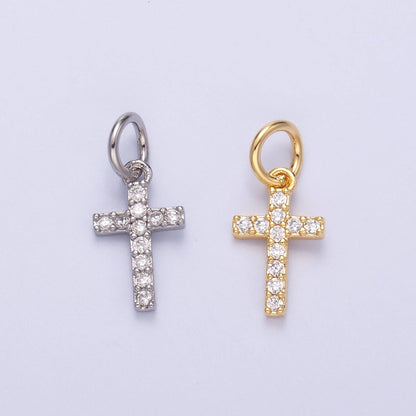 24K Gold Filled Micro Paved CZ Religious Cross Charm in Gold & Silver | N006: SILVER