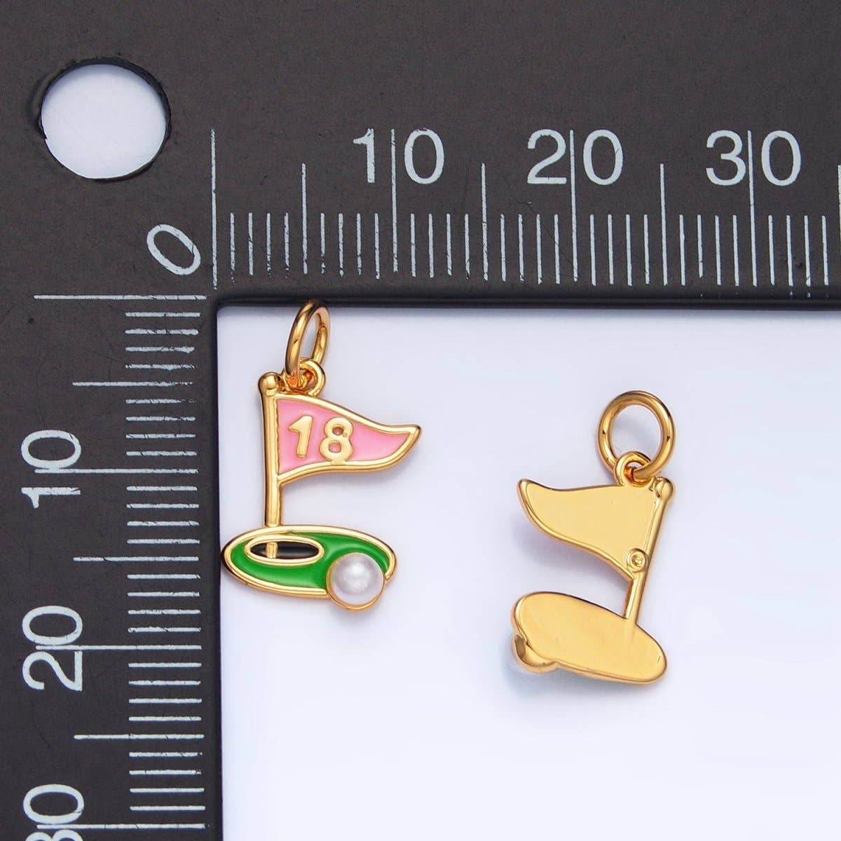 24K Gold Filled Golf Course Pearl Enamel Charm in Gold & Silver | E371: Silver