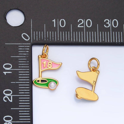 24K Gold Filled Golf Course Pearl Enamel Charm in Gold & Silver | E371: Silver