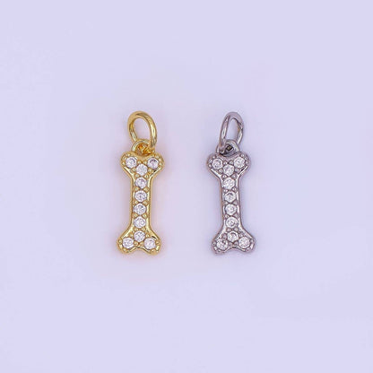 24K Gold Filled Micro Paved CZ Animal Dog Bone Charm in Gold & Silver | N978: GOLD
