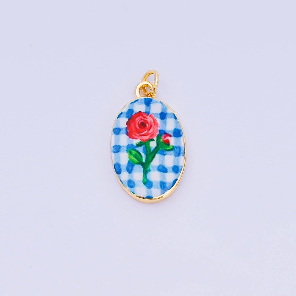 24K Gold Filled 23mm Enamel Art Oval Spring Holiday Charm in Flower, Butterfly, & Nature | AH-544 AH-545, AJ-513, AJ-514, AJ-520, AJ-528 - AJ530, AJ-532 - AJ-535, AJ-539 AJ-540, AJ-544 AJ-545, AJ-547: 6. Blue Lemon