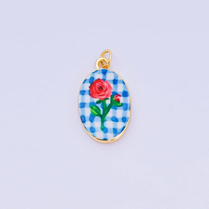 24K Gold Filled 23mm Enamel Art Oval Spring Holiday Charm in Flower, Butterfly, & Nature | AH-544 AH-545, AJ-513, AJ-514, AJ-520, AJ-528 - AJ530, AJ-532 - AJ-535, AJ-539 AJ-540, AJ-544 AJ-545, AJ-547: 6. Blue Lemon