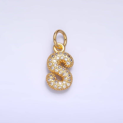 24K Gold Filled Micro Paved CZ Chubby Balloon Initial Letter Pendant | A015 - A027: Set