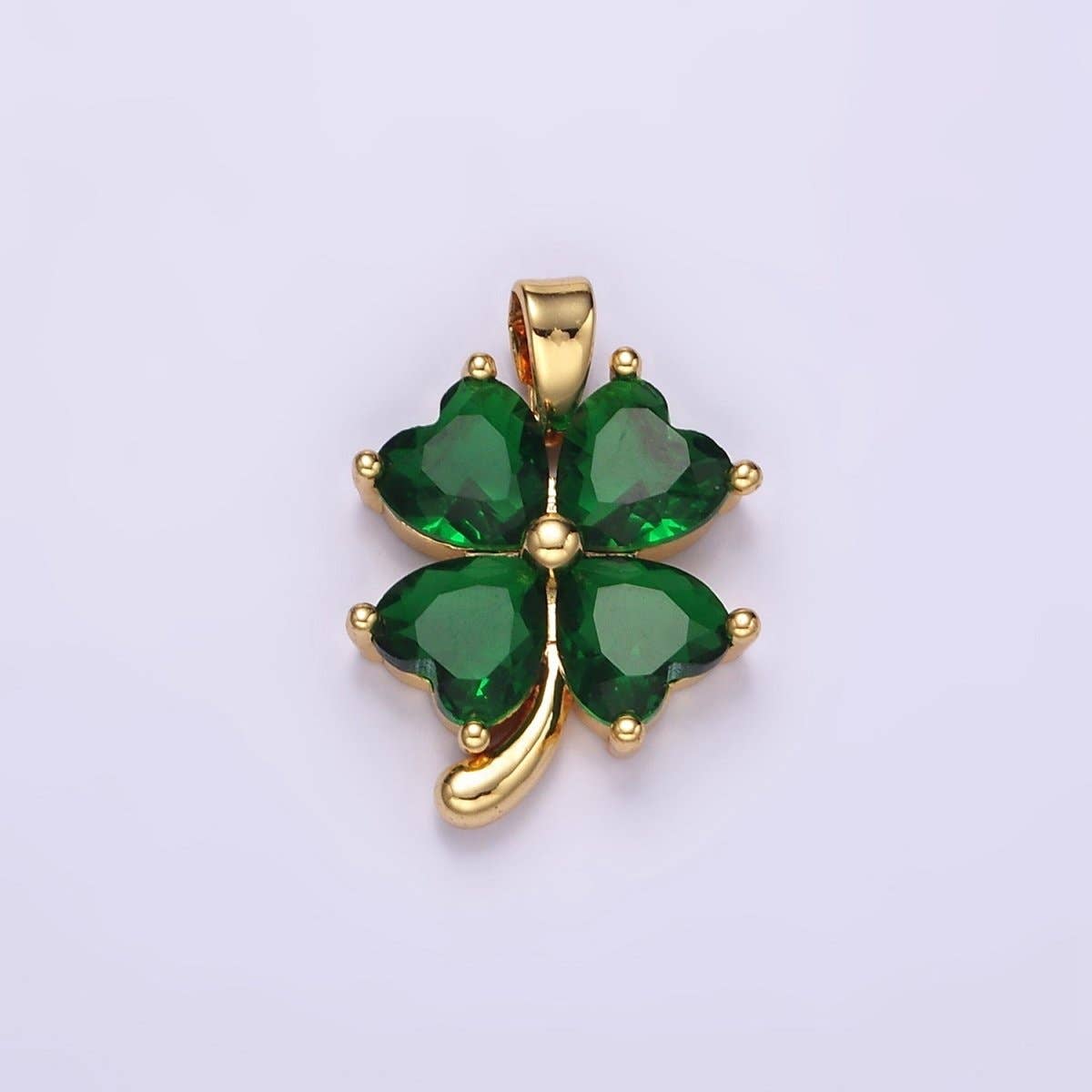 14K Gold Filled Green CZ clover Quatrefoil Flower Pendant | AA058