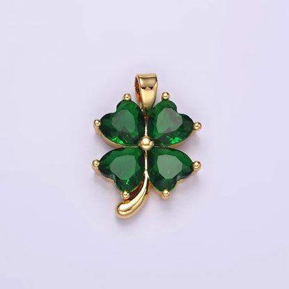 14K Gold Filled Green CZ clover Quatrefoil Flower Pendant | AA058