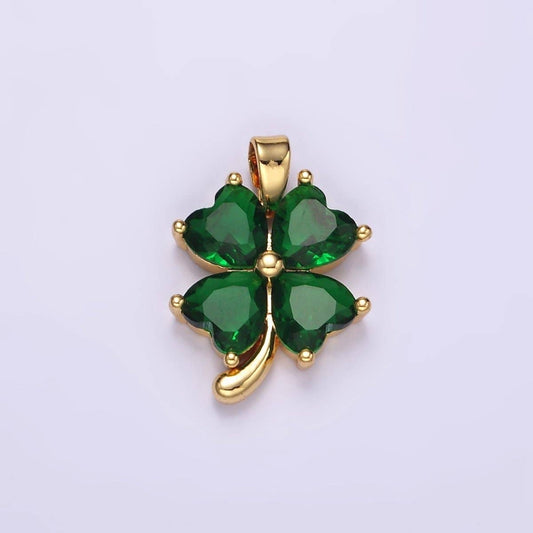 14K Gold Filled Green CZ clover Quatrefoil Flower Pendant | AA058