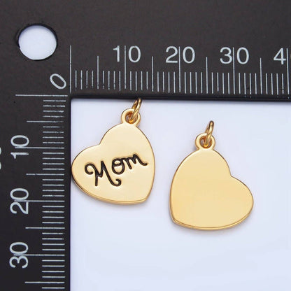24K Gold Filled 17.5mm "MOM" Script Enamel Heart Charm | X612