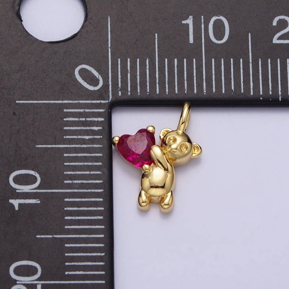 Fuchsia Heart CZ Teddy Bear Mini Charm in Gold & Silver | AC222 AC223: Silver