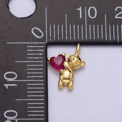 Fuchsia Heart CZ Teddy Bear Mini Charm in Gold & Silver | AC222 AC223: Silver
