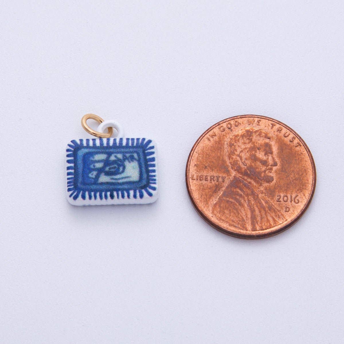 18K Gold Filled 13mm Blue-White Fish Sardine Tin Can Rectangle Charm | AF1610