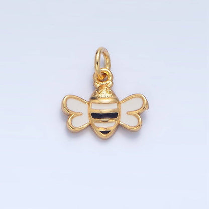 24K Gold Filled Mini Bumble Bee Insect Black White Enamel Charm | X826
