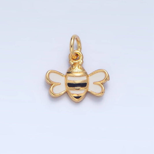 24K Gold Filled Mini Bumble Bee Insect Black White Enamel Charm | X826