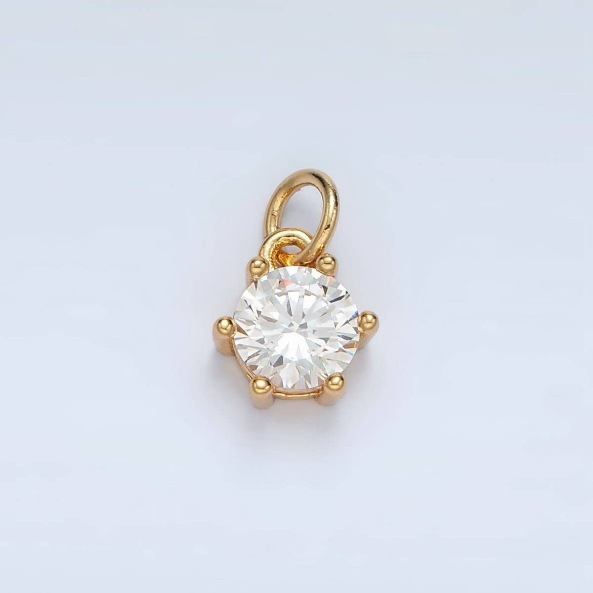 24K Gold Filled 8mm Round CZ Birthstone Personalized Charm | AG871 - AG876: December - Zircon