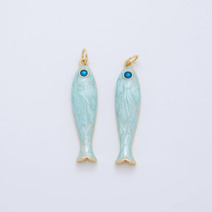 18K Gold Filled Blue, Green, Red Enamel Sardine Fish Charm | AF404 AF-779: Red