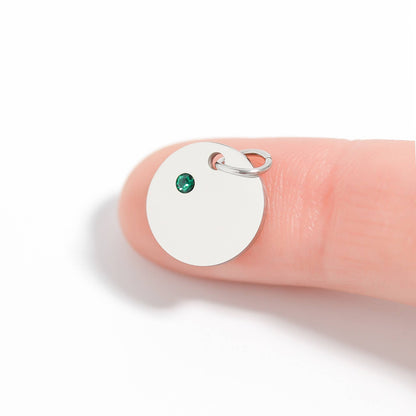 Stainless Steel Blank Engravable Circle Birthstone Charm: May/Emerald