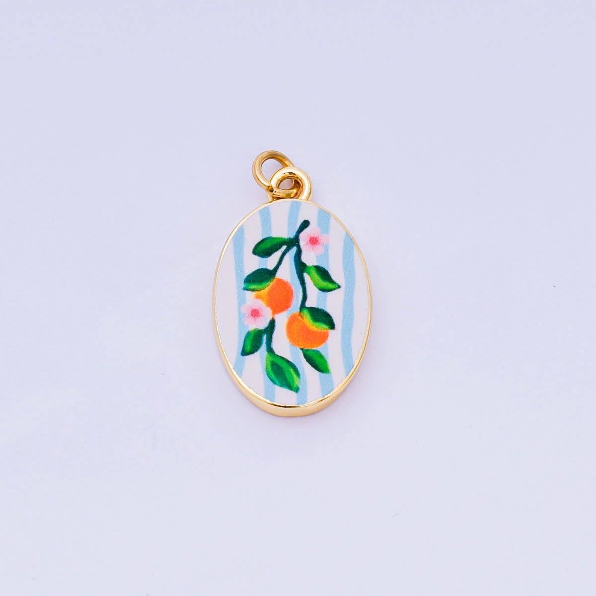 24K Gold Filled 23mm Enamel Art Oval Spring Holiday Charm in Flower, Butterfly, & Nature | AH-544 AH-545, AJ-513, AJ-514, AJ-520, AJ-528 - AJ530, AJ-532 - AJ-535, AJ-539 AJ-540, AJ-544 AJ-545, AJ-547: 6. Blue Lemon