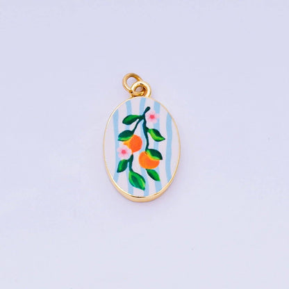 24K Gold Filled 23mm Enamel Art Oval Spring Holiday Charm in Flower, Butterfly, & Nature | AH-544 AH-545, AJ-513, AJ-514, AJ-520, AJ-528 - AJ530, AJ-532 - AJ-535, AJ-539 AJ-540, AJ-544 AJ-545, AJ-547: 6. Blue Lemon