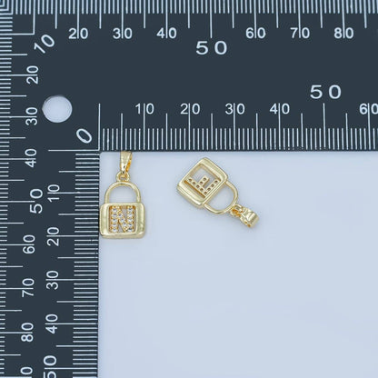 24K Gold Filled Micro Paved Initial Letter Padlock Pendant | A001 - A013: Letter K