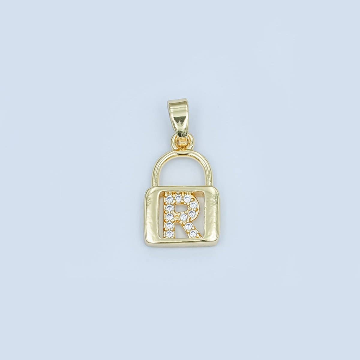 24K Gold Filled Micro Paved Initial Letter Padlock Pendant | A001 - A013: Letter K