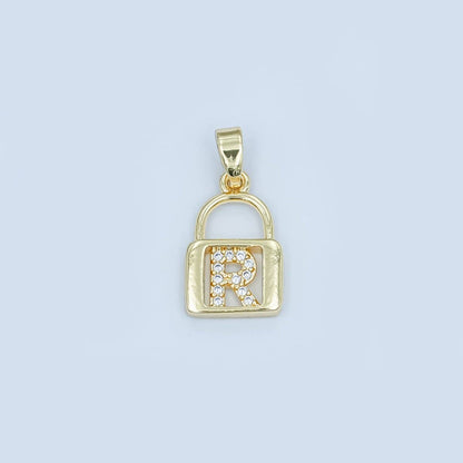 24K Gold Filled Micro Paved Initial Letter Padlock Pendant | A001 - A013: Letter K