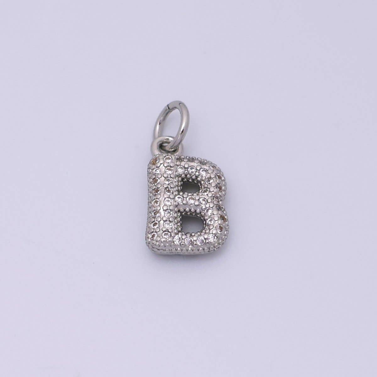 White Gold Filled Micro Paved CZ Chubby Balloon Initial Letter Pendant | A157 - A169: Letter A