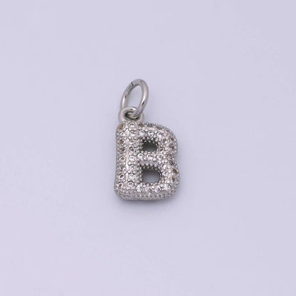 White Gold Filled Micro Paved CZ Chubby Balloon Initial Letter Pendant | A157 - A169: Letter A