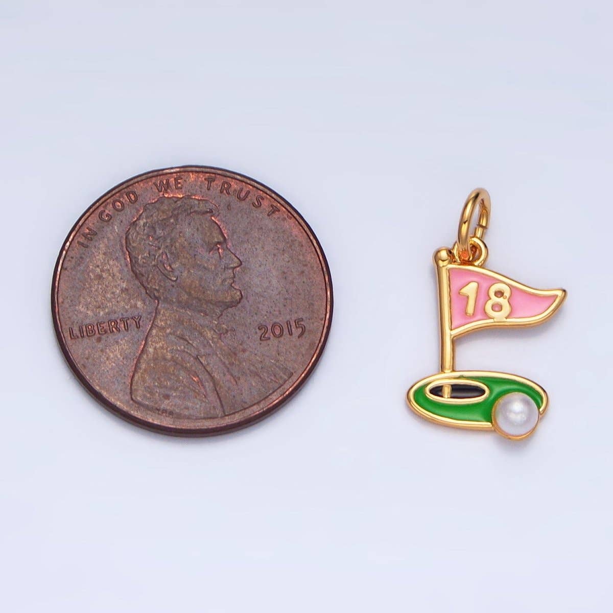 24K Gold Filled Golf Course Pearl Enamel Charm in Gold & Silver | E371: Silver