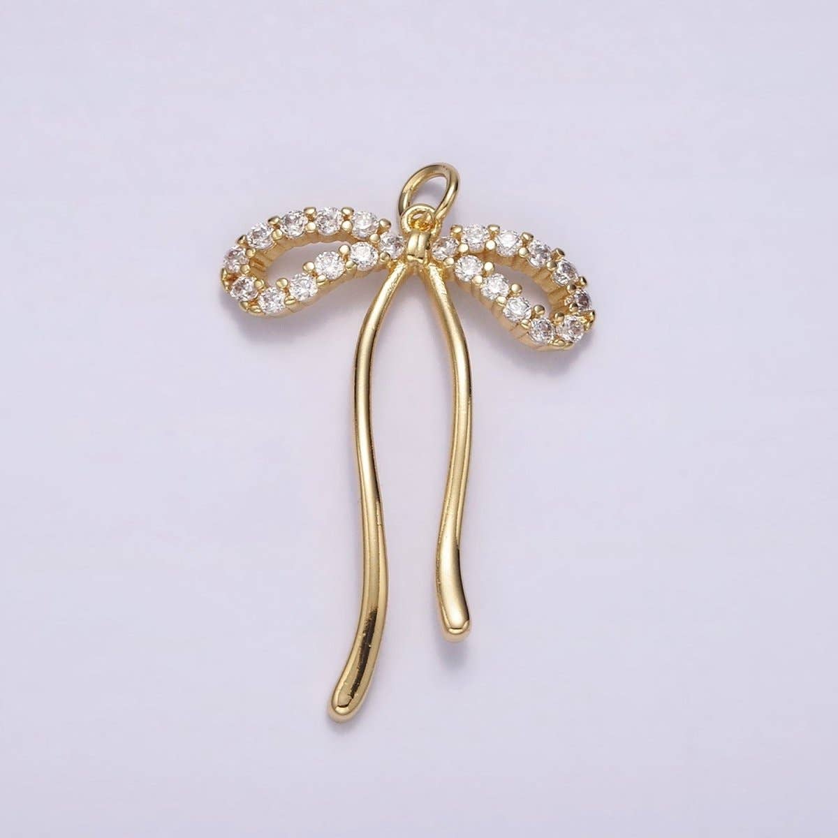 14K Gold Filled 30mm Ribbon Bow Micro Paved CZ Charm in Gold & Silver | AG495: Silver