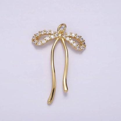 14K Gold Filled 30mm Ribbon Bow Micro Paved CZ Charm in Gold & Silver | AG495: Silver