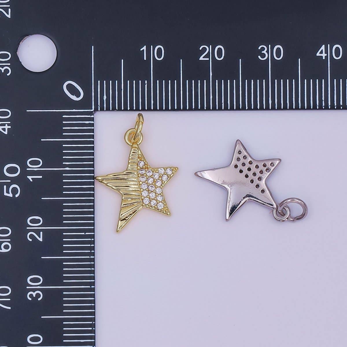 24K Gold Filled Micro Paved CZ Sunburst Star Charm in Gold & Silver | AF428: SILVER