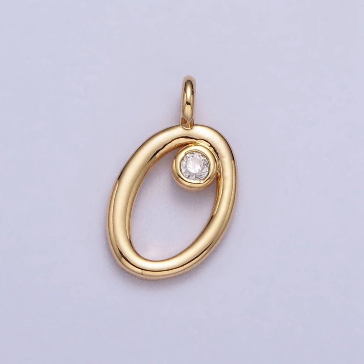Gold Initial Alphabet Lower Case Cursive Letter Clear CZ Personalized Charm | A-507-A-519: Letter P