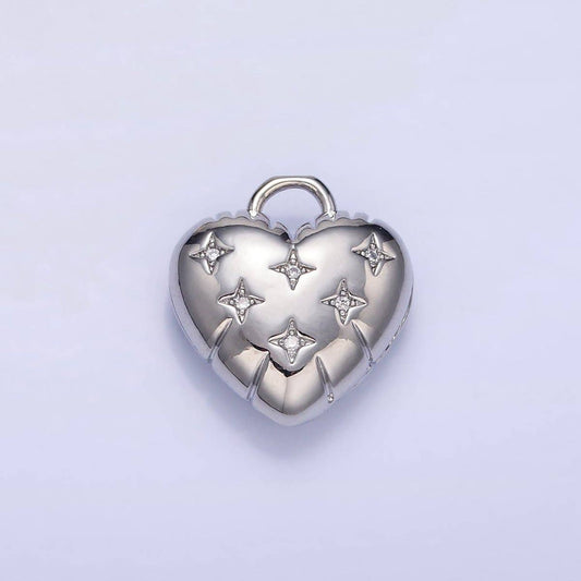 24K Gold Filled Star CZ Puffed Heart Charm in Gold & Silver | H035: Silver