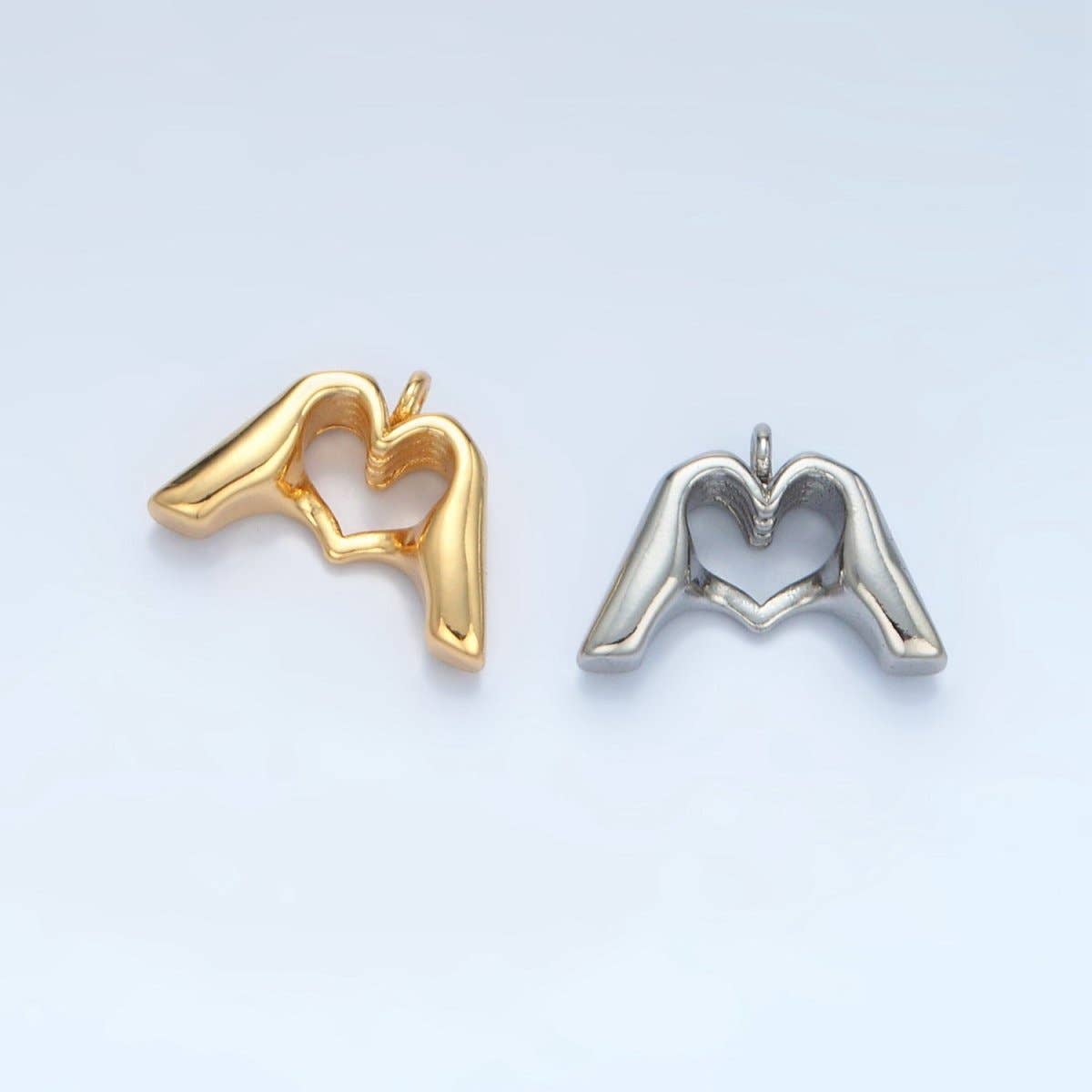24K Gold Filled Heart Hand Gesture Multidimensional Charm in Gold & Silver | E372: Silver