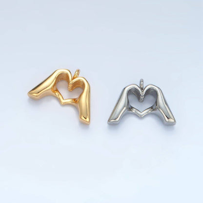 24K Gold Filled Heart Hand Gesture Multidimensional Charm in Gold & Silver | E372: Silver