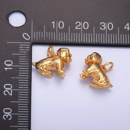 24K Gold Filled Pug Pit Bull Pet Dog 3D Multidimensional Charm | W390