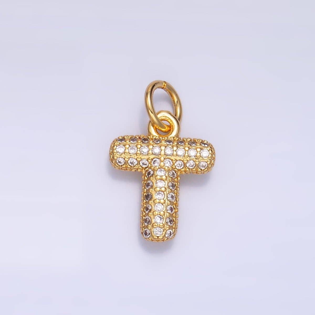 24K Gold Filled Micro Paved CZ Chubby Balloon Initial Letter Pendant | A015 - A027: Set