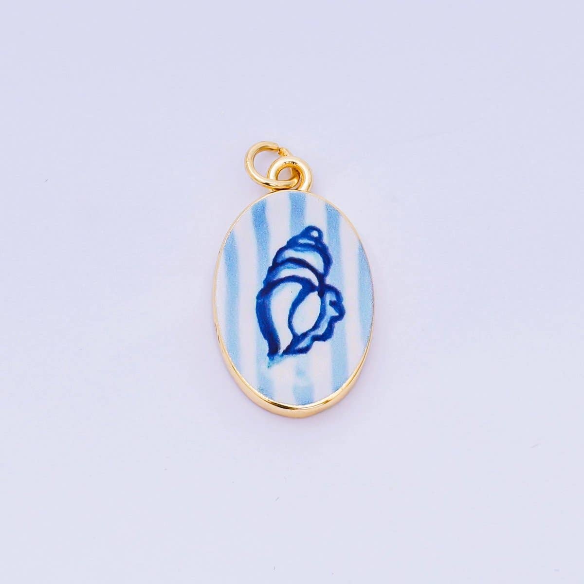 24K Gold Filled 23mm Enamel Art Oval Spring Holiday Charm in Flower, Butterfly, & Nature | AH-544 AH-545, AJ-513, AJ-514, AJ-520, AJ-528 - AJ530, AJ-532 - AJ-535, AJ-539 AJ-540, AJ-544 AJ-545, AJ-547: 6. Blue Lemon
