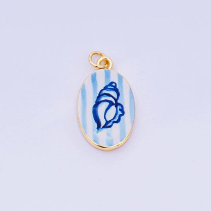 24K Gold Filled 23mm Enamel Art Oval Spring Holiday Charm in Flower, Butterfly, & Nature | AH-544 AH-545, AJ-513, AJ-514, AJ-520, AJ-528 - AJ530, AJ-532 - AJ-535, AJ-539 AJ-540, AJ-544 AJ-545, AJ-547: 6. Blue Lemon