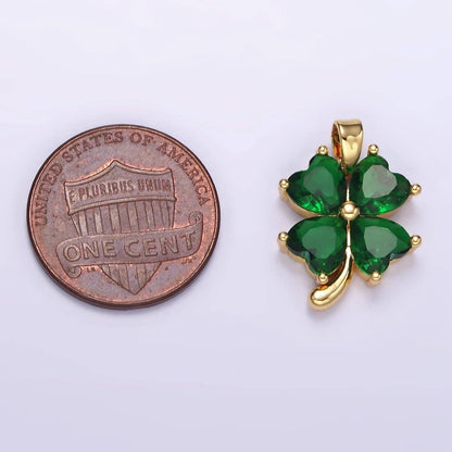 14K Gold Filled Green CZ clover Quatrefoil Flower Pendant | AA058