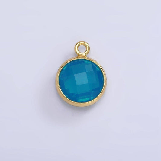 9mm Round BIRTHSTONE Cubic Zirconia Circle Gold Charm Add on Component For Jewelry Making | N-1209 N-1210: Opal Turquoise