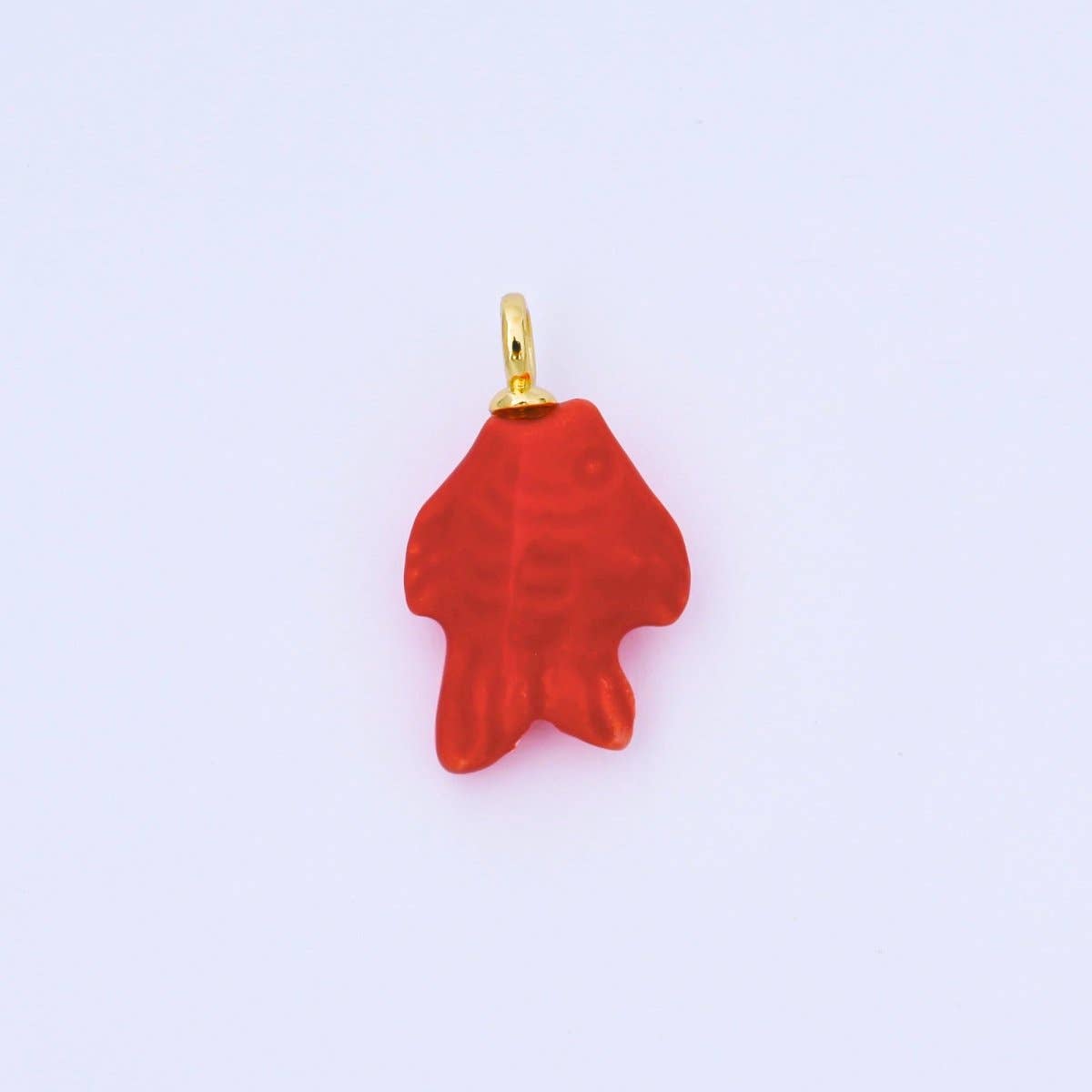 24K Gold Filled 25mm Orange, Red, Yellow, Blue, Green, Teal Fish Ceramic Porcelain Drop Charm | C960 - C963: Green